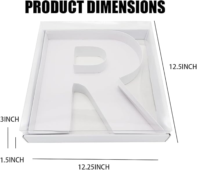 WENPACK 12.5" Cardboard Letter Shaped Mache Decorative Strawberries Fillable Sweets Candy Box with Clear Lid (White, R)