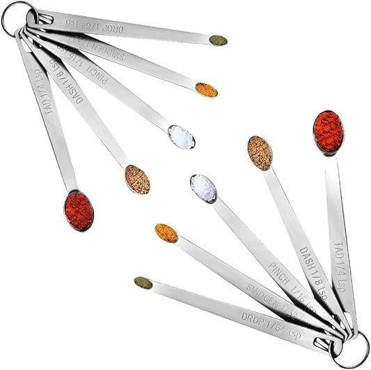 2 Pack Teaspoon Measuring Spoons, 1/4 tsp, 1/8 tsp, 1/16 tsp, 1/32 tsp, 1/64 tsp Mini Measuring Spoons Set, Stainless Steel Cooking Baking Tiny Measuring Spoon for Powders, Spices, Salt