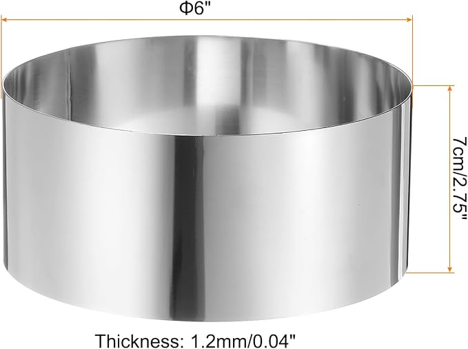HARFINGTON Round Cake Ring 6 x 2.75 Inch Seamless Stainless Steel Pastry Mousse Dessert Ring Mirror Coating for Baking Cooking Making Tool