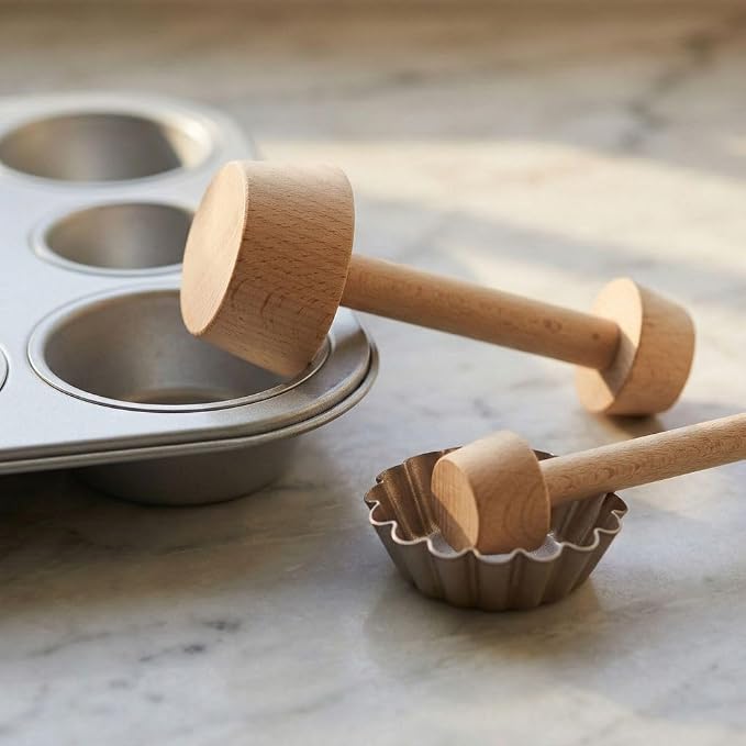 Double-Sided Tart Tamper 5.8in – Wooden Pastry Press for Uniform Tart Shells and Burger Patties, Dual-End Baking Tool
