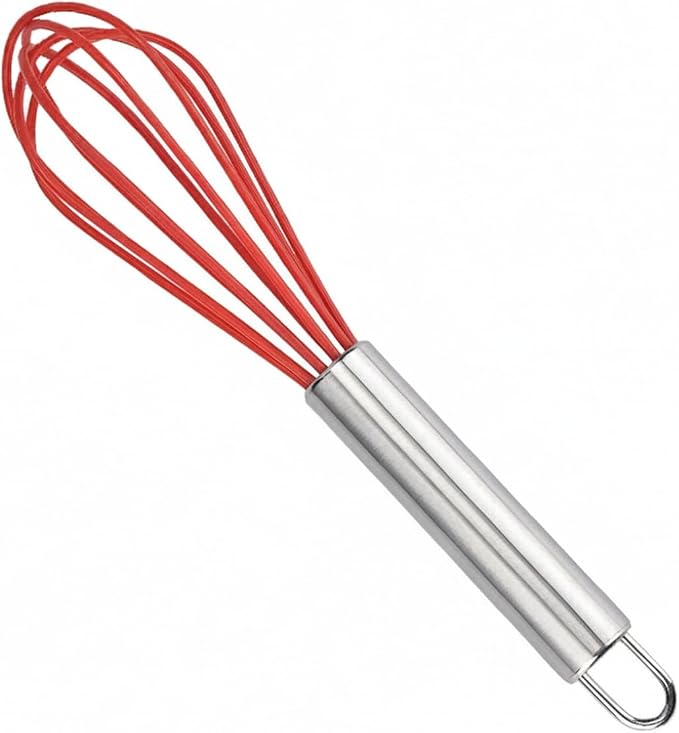 13 Inch Silicone Coated Wire Whisk for Non-Stick Cookware, Stainless Steel Mixing Tool, Red