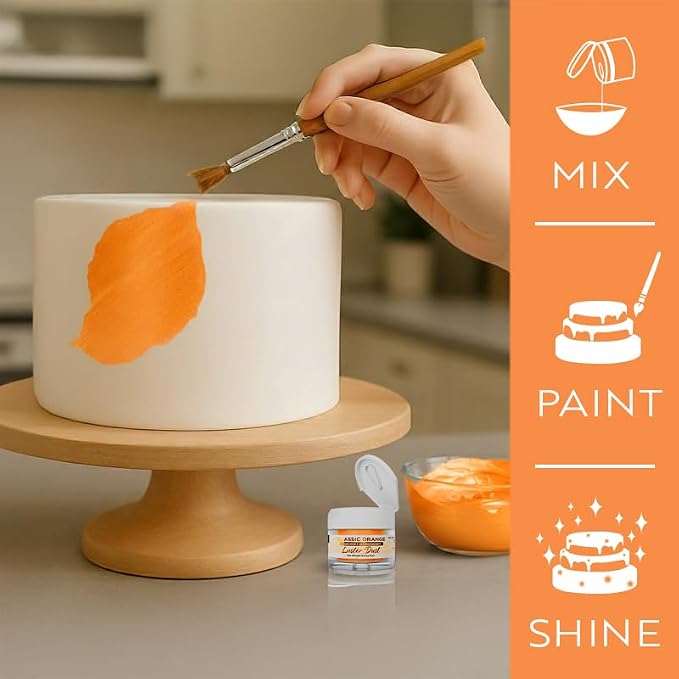 Luster Dust - Classic Orange (4g 1x Jar) | Edible Vegan Dust & Paint for Cake Decorating, Ice Cream, Desserts, Cocktails and Beverages by Bakell