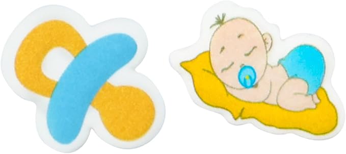 Blue Edible Baby Cake Decorations, Gender Reveal Cupcake Topper Edible, Boy Baby Shower Candy Cookies Chocolates Baking Decor, 16 pcs