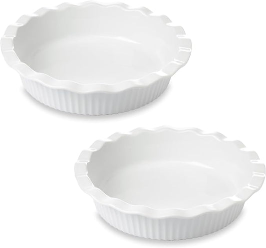 WishDeco Pie Pan for Baking Set of 2, Ceramic Baking Pan 9 inch, Deep Round Pie Dish 50 oz, Pie Plate with Fluted Rim, Porcelain Baking Dish for Apple Pie, Quiche, Tart, Cake Oven & Microwave Safe