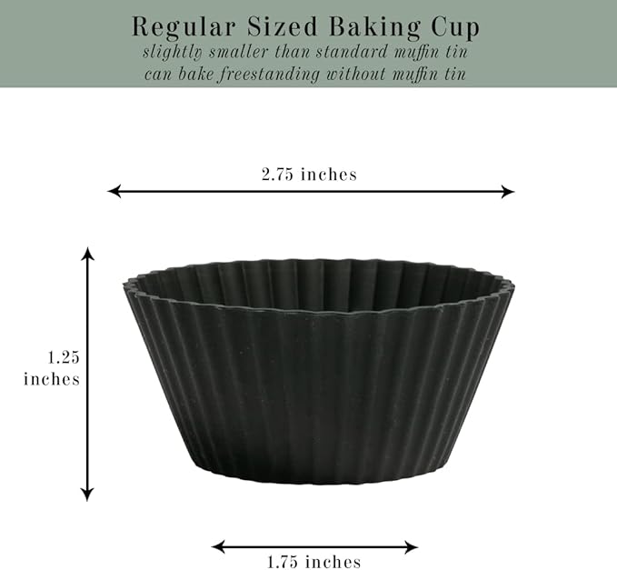 The Silicone Kitchen Reusable Silicone Baking Cups, Non-Toxic, BPA Free, Dishwasher Safe, Regular, Matte Black, 12 Pack