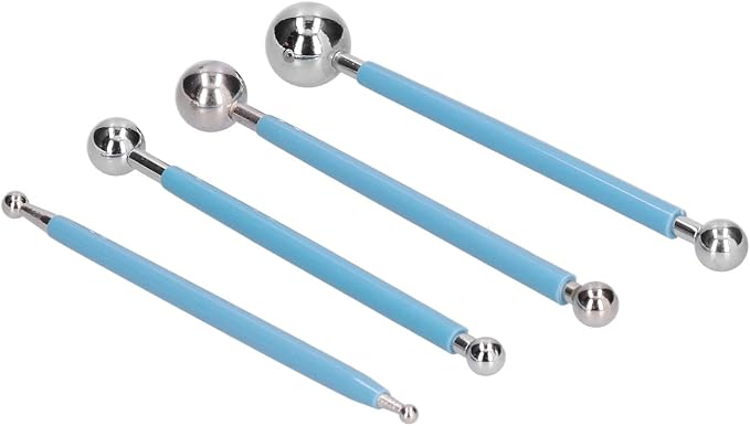 4 Pcs Stainless Steel Ball Sculpting Tool Set for Fondant Cake Decorating DIY Baking Clay Modeling Handcraft Kit with 8 Different Size Ball Heads Reusable