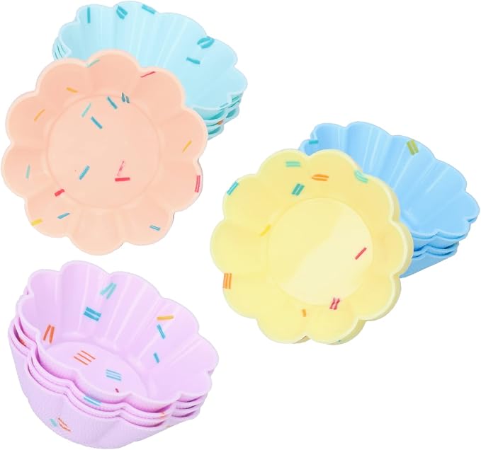 Silicone Cupcake Baking Cups, 20Pcs Reusable Small Muffin Liners Nonstick Pastry Muffin Molds Fancy Dessert Tray Petal Flower Set