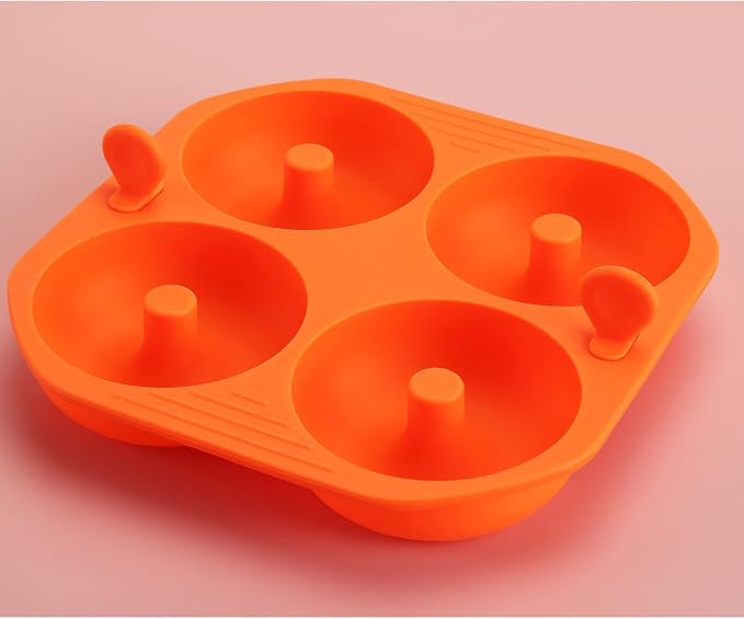 Silicone Donut Pan for Baking Orange: 2 pcs Nonstick Donut Bagel Molds 4 Cavity 3.2 inch. Air Fryer Accessories Compatible with Instant Vortex Ninja Foodi