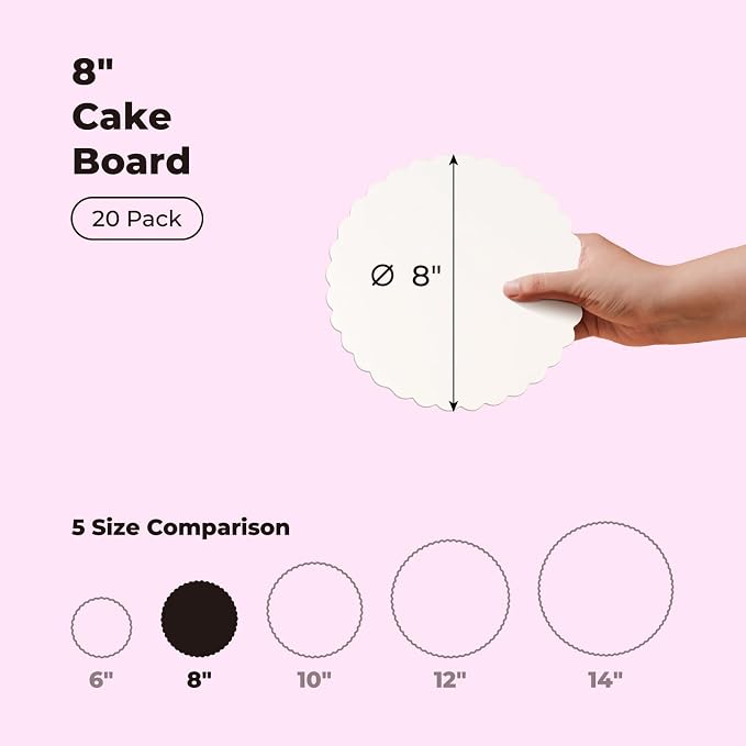 Fit Meal Prep 20 Pack Cake Boards, 8 Inch Round White Cake Circles, Disposable Pizza Circles Cake Pan Base Stand for Desserts and Pastries, Greaseproof Cardboard Cake Rounds for Cake DIY, Birthday
