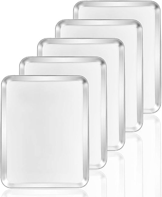 Baking Sheets 5 Pieces, Bastwe Cookie Sheets Set of 5 Stainless Steel Baking Pans Toaster Oven Tray Pans, Rectangle Size 12 × 9 × 1 inch, Rustproof & Healthy & Easy Clean & Dishwasher Safe