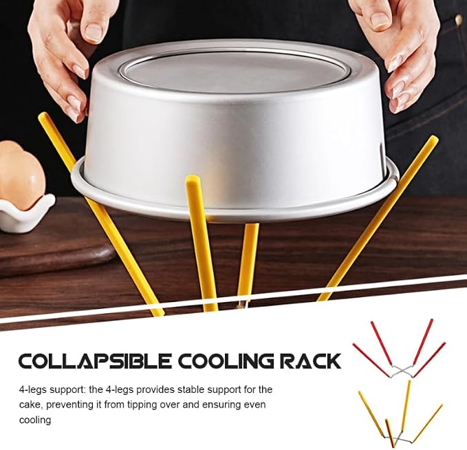 Kisangel 2Pcs Foldable Cake Cooling Rack, Inverted Stainless Steel Stand for Chiffon Cake, Collapsible Baking Tool with Silicone Feet, Stable Support for Desserts