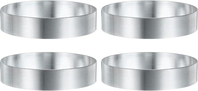 HARFINGTON 4Pcs Round Cake Ring 3.54 x 1 Inch Seamless Stainless Steel Pastry Mousse Dessert Ring Mirror Coating for Baking Cooking English Muffins Crumpet Making Tool