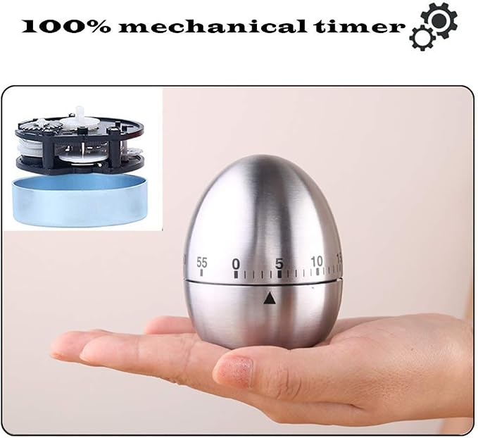 Egg Timer Wind up Kitchen Cooking Timer Reminder Mechanical Reminder Cute Mechanical Rotating Alarm with 60 Minutes for Cooking (Silver)