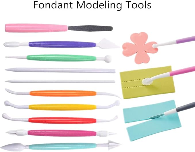 Gum Paste Flowers & Leaves Fondant Kit-10 Modelling Tools, 4 Ball Tools, 1 Veining Board, 1 Foam Pad, 1 Silicone Mat, 1 Rolling Pin