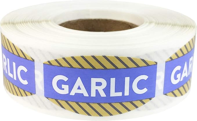 Garlic Grocery Store Food Labels .75 x 1.375 Inch Oval Shape 500 Total Adhesive Stickers
