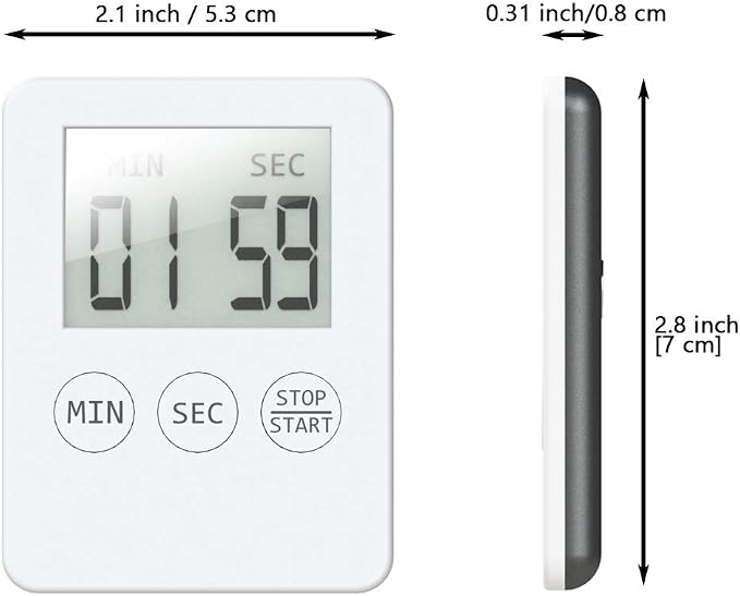 Attom Tech 2 PCS Ultra Slim Digital Kitchen Timer with Alarm and Magnet Back, Large Display, Small Thin Mini Countdown Up Timer for Cooking Baking Sports Nap Games Office, White