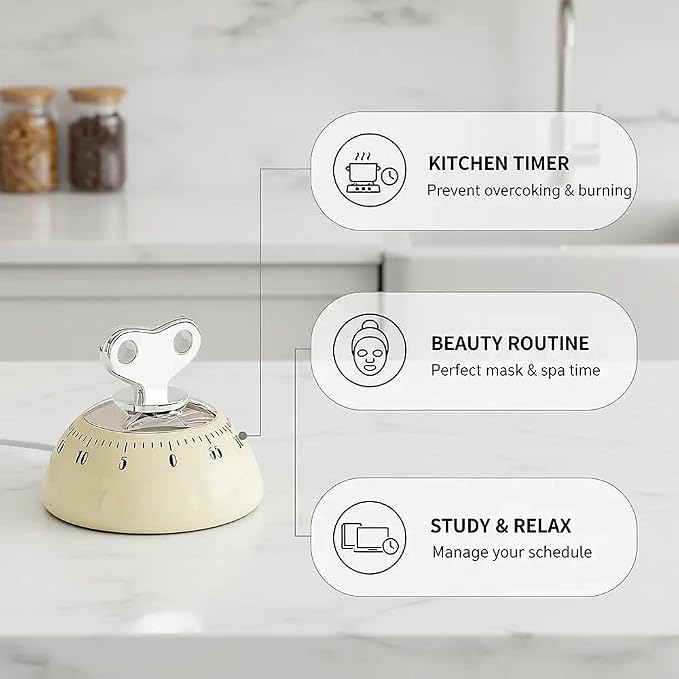 Retro Kitchen Timer Magnetic Mechanical 60 Minute Wind Up Timer No Batteries, Loud Alarm Timer for Cooking, Baking, Classroom, ABS Portable Kitchen Timer, Magnetic Mechanical Timing(White)