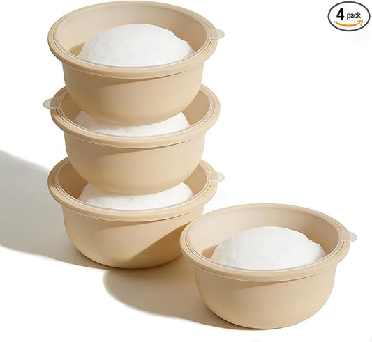 4Pcs Stackable Silicone Pizza Dough Proofing Containers with Lids,Pizza Dough Proofing Box | Make 12" Pizzas 700ml(4Pcs Beige)