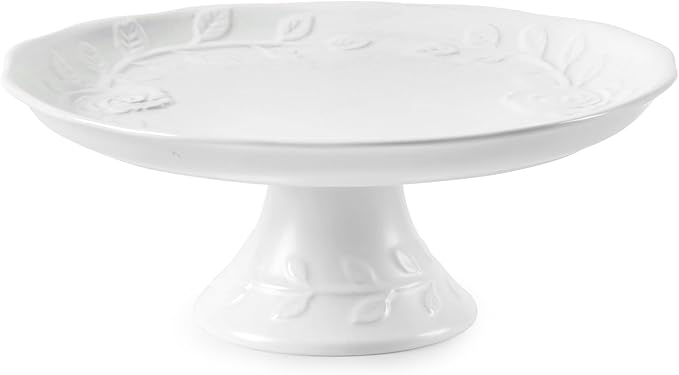 Wedding Cake Stand , 10 inch White Cake Stand Round Porcelain Embossed cake plate, Elegant Cupcake Stand for Dessert Table Display For Party,Baby Shower,Christmas, Home Decorating