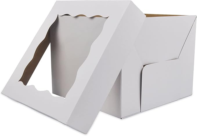 KBG Cake Boxes 10pcs 10x10x10 Inches With Window Tall Cake Box for Tier Cakes for Wedding Birthday Transport,Sturdy White Bakery Box Disposable Cake Containers Cake Boxes 10 inch