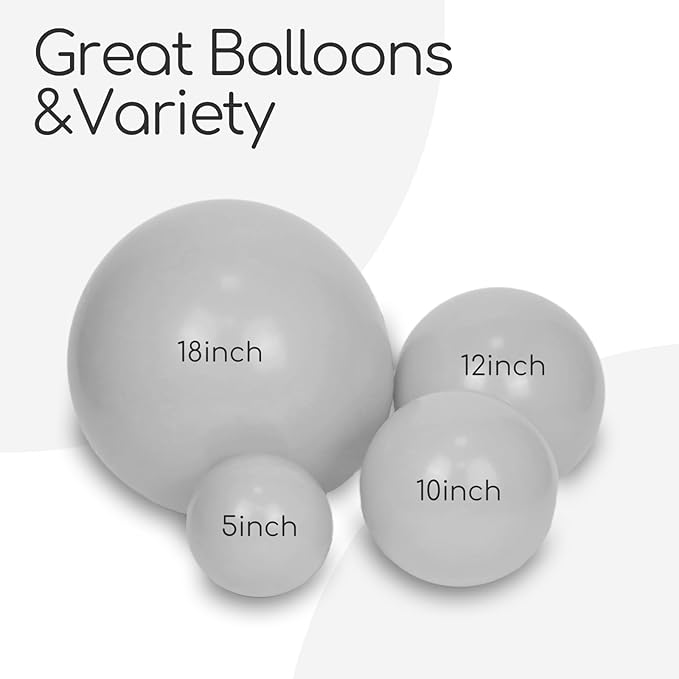 120pcs Gray Balloons, 18 12 10 5 inch Grey Balloons Different Sizes Gray Balloon Arch Kit for Birthday Baby Shower Wedding Anniversary Party Decorations