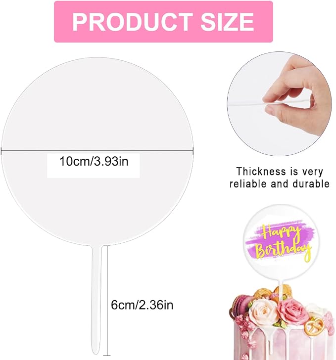 Clear Acrylic Cake Toppers 15 PCS, Blank Acrylic Cake Topper Round DIY Birthday Cake Toppers Personalized Cake Cupcake Toppers Blanks for Wedding Engagement Anniversary Birthday Graduation
