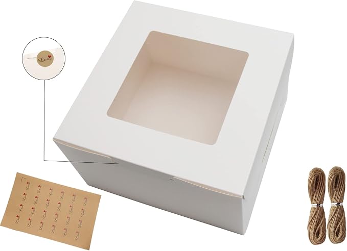 White Bakery Boxes 8x8x5 Inch - 10Pack Window Gift Boxes