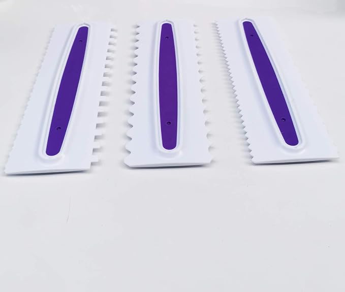 Decorating Comb and Icing Smoother Set of 3 Pack Decorating Mousse Butter Cream Cake Edge Tools, Plastic Sawtooth Cake Scraper Polisher 6 Design Textures-White/Purple