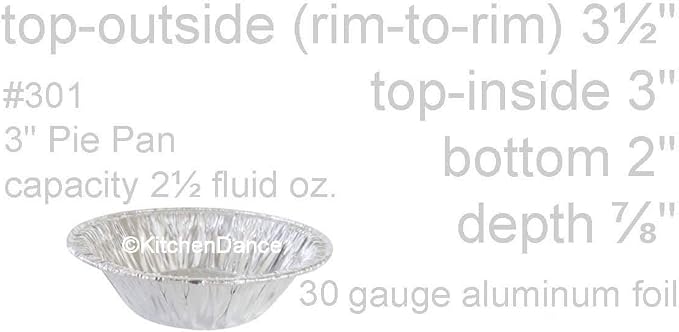 KitchenDance Disposable Aluminum Mini Tart Pans without Lids - 3 Inches Round Aluminum Foil Mini Pie Pan, Baking Pan Perfect for Home, Restaurants, or Events, #301, Pack of 100