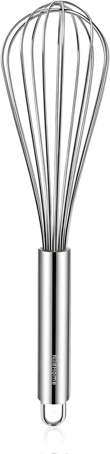 NileHome Stainless Steel Whisk 10" Kitchen Whisk Wisking Tool Kitchen Wisk Wire Whisks for Cooking, Whisking, Blending, Beating, Stirring