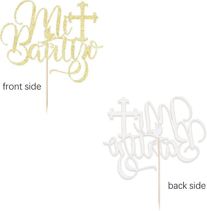 Gold Glitter Mi Bautizo Cake Topper - White Dove First Communion Decoration For Baby's 1st Birthday/Baby Shower/Gender Reveal Party Supplies