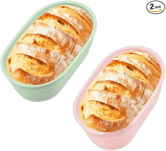 Banneton Bread Proofing Baskets,Silicone Sourdough Bread Baking Supplies, Bread Proofing Baskets for Sourdough, Round&Oval Collapsible Sourdough Baking Basket (Pink+Green(Oval))