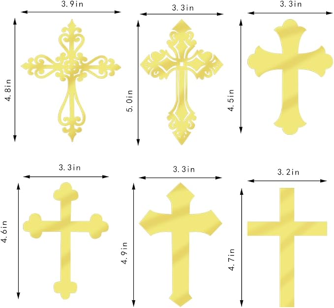 12 Pieces Acrylic gold Cross Cake Topper,Baptism,First Communion,Baby shower cake topper,Religious cake decorations
