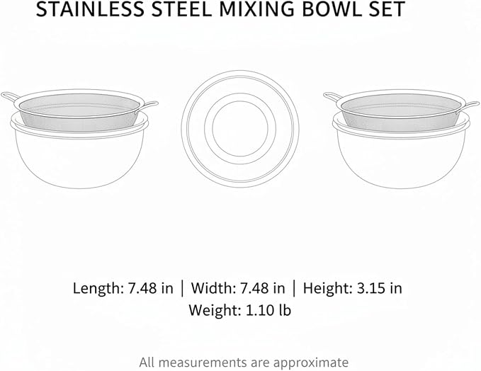 Home Cooks Stainless Steel Mixing Bowl Set with Nested Strainer for Efficient Washing and Food Prep