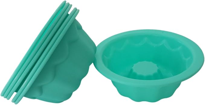 Silicone Small Fluted Cake Pans 4 Inch, Nonstick Baking Mold Pumpkin Shape, Reusable Round Mini Cake Pan Set, Individual Muffin Donut Pan for Cupcake, Jelly, Brownies- 6pcs, Green