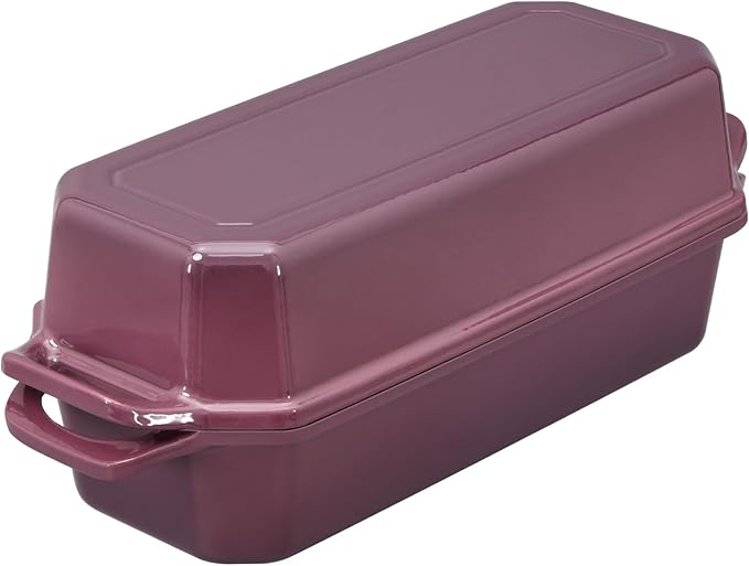 Flavehc Bread Pan Cast Iron Loaf Pan with Lid Bread Loaf Pan 13x5 Inch Enameled Cast Iron Sourdough Bread Pan,Magenta