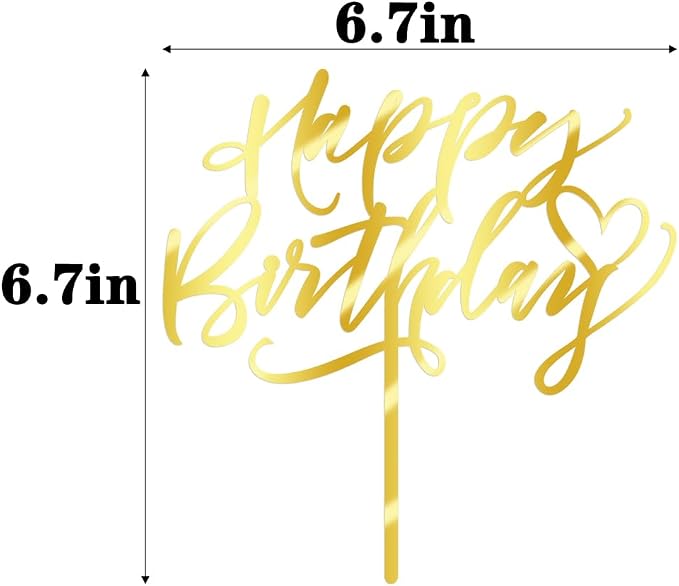 Happy Birthday Cake Topper, Gold Mirror Acrylic Cake Decorations | Cake Sign Decorations, For Boy Girl Children or Adults, Birthday Party Decoration Ideas, Anniversary/Birthday Party Supplies