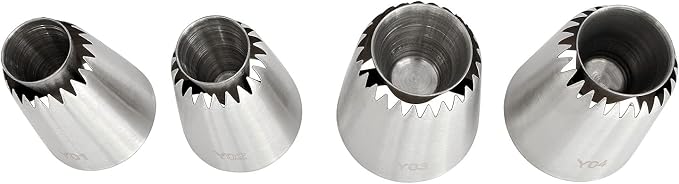 Sultan Piping Nozzle 4PCS 304 Stainless Steel Russian Piping Tips Sultan Ring Baking Mold Icing Nozzle Cookies Cupcake Icing Decorating Supplies Decorating Kit
