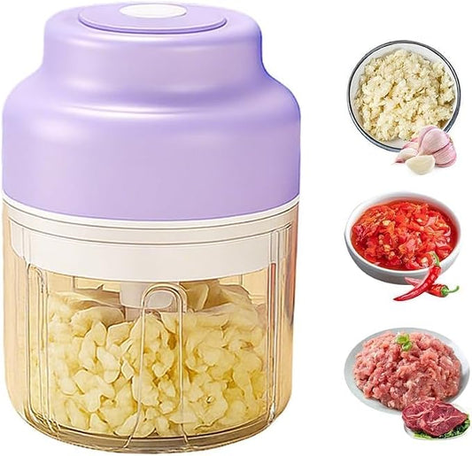 2026 Upgrade Electric Garlic Chopper, Electric Mini Food Processor Portable Veggie Cutter Chopper, USB Rechargeable Wireless Food Chopper for Mashing Garlic, Chili, Onion, Fruit, Ginger (Purple 320ml)