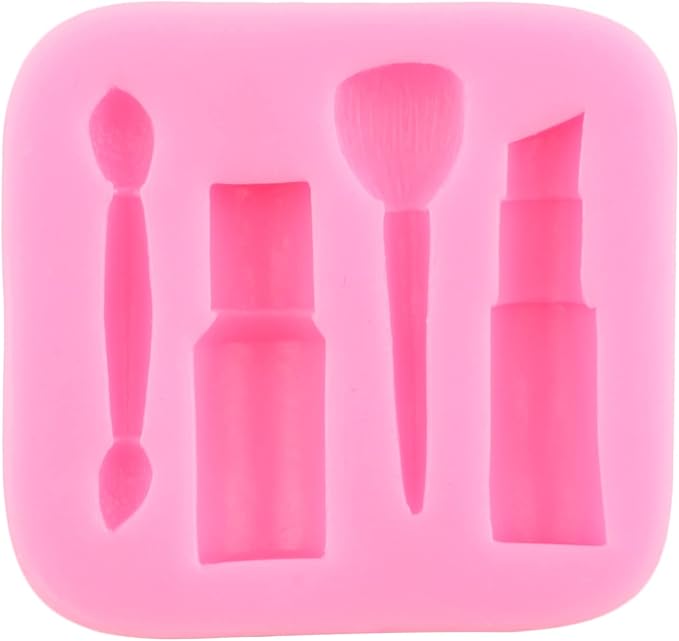 ZiXiang Makeup Theme Silicone Molds Valentine's Day Fondant Molds Kiss Lips Lipstick Perfume Eyelash Brush Mold For Candy Chocolate Cake Decorating Cupcake Topper Gum Paste Polymer Clay Set Of 5