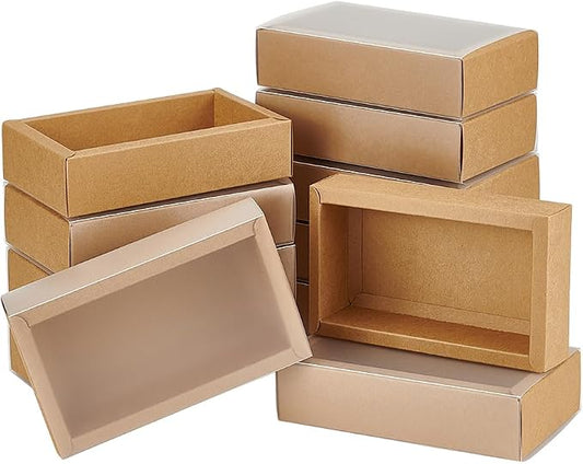 BENECREAT 12Packs Large Rectangle Brown Kraft Boxes Heavy Duty Gift Box with Clear PVC Windows 5.9x3x1.5 for Party Favor Treats, Bakery, Jewelry, Wedding Gift Packaging
