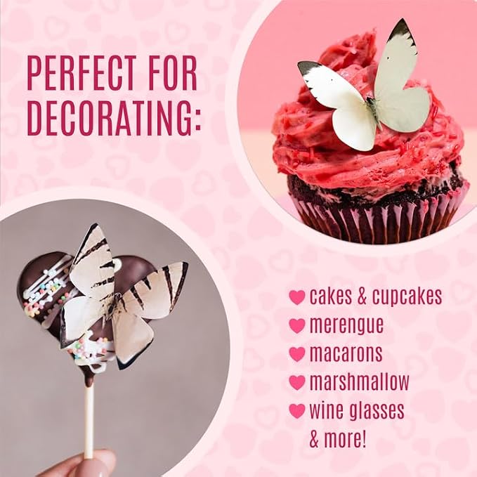 Sugar Robot Inc. Edible Butterflies Assorted Size Premium Crafted Made in the USA - Cake and Cupcake Toppers, Decoration (White)