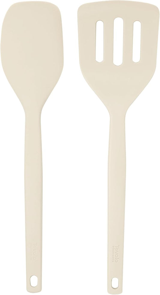 Tovolo Elements Silicone Spatula Turner Set Kitchen Utensils Heat Resistant 600F Easy Clean Dishwasher Safe Nonstick Spatula Turner Bundle Cookware for Cooking Baking Mixing Tools, Oatmeal