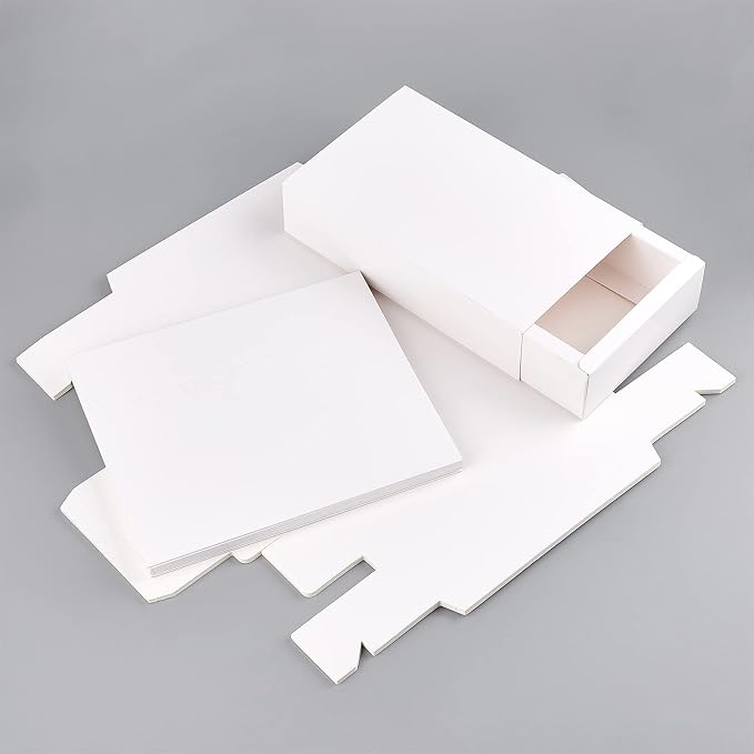 BENECREAT 12pcs White Kraft Paper Drawer Box, 6.2x3.5x1.5inch Cardboard Present Boxes for Crafting Cupcake, Birthday, Bridesmaid Proposal and Graduation