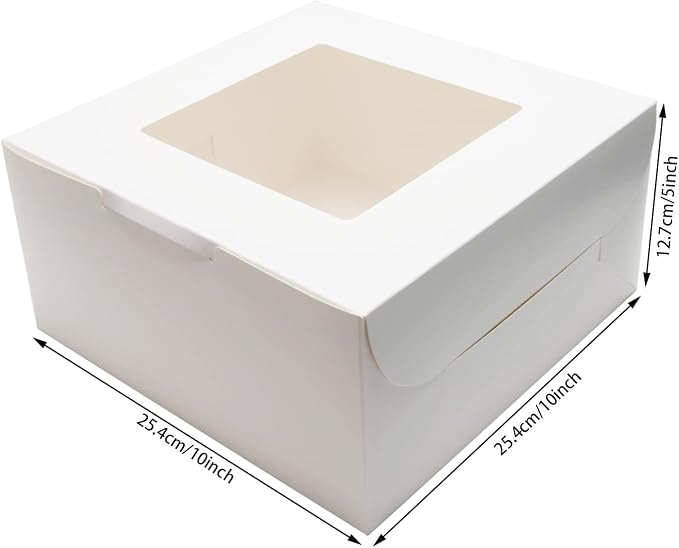 White Bakery Boxes 10x10x5 Inch - 10Pack Window Gift Boxes