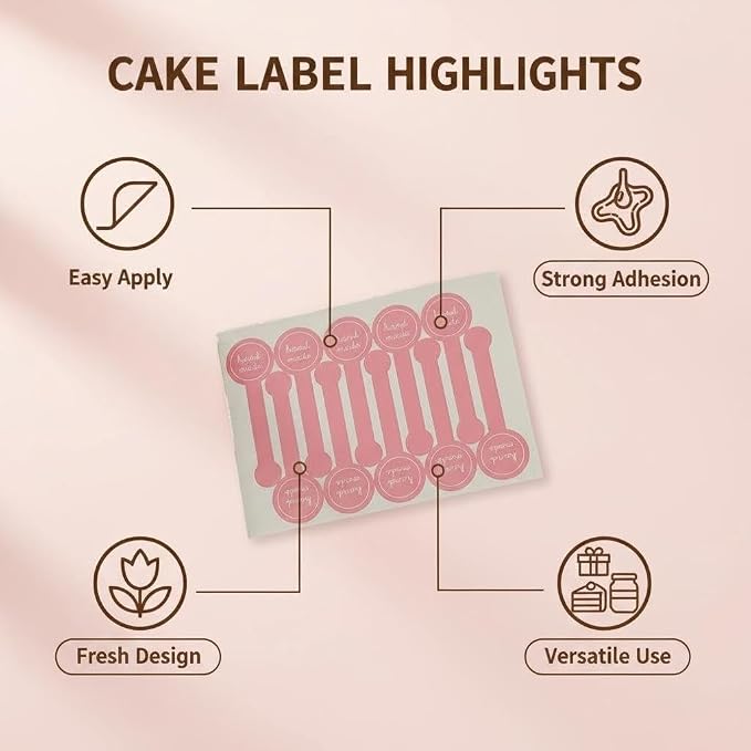 20Sheets(200Pcs) 10x3cm(3.94x1.18inch) Pink Handmade Baking Seal Stickers, Self-Adhesive Food Retail Labels for Bakery, Cakes, Cookies, Candy Jars and Food Packaging