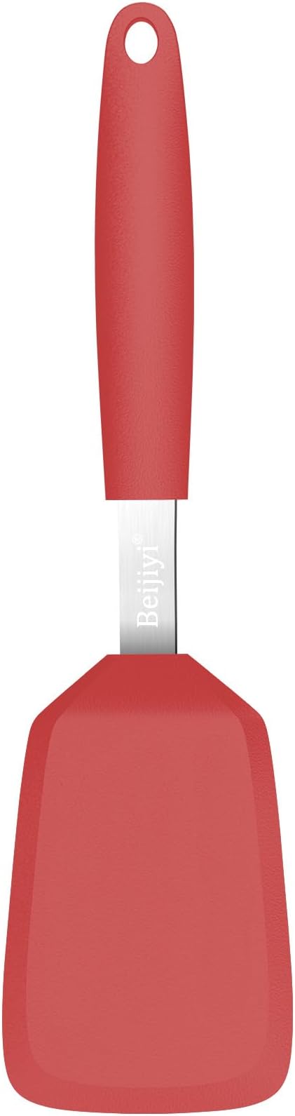 Beijiyi Silicone Spatula Turner, 600°F Heat Resistant, 13 x 3.2 in (Red) | BPA Free, Non-Toxic, Flexible Turner, Non Scratch for Non Stick Frying Pan, Flipping, Cooking, Dishwasher Safe