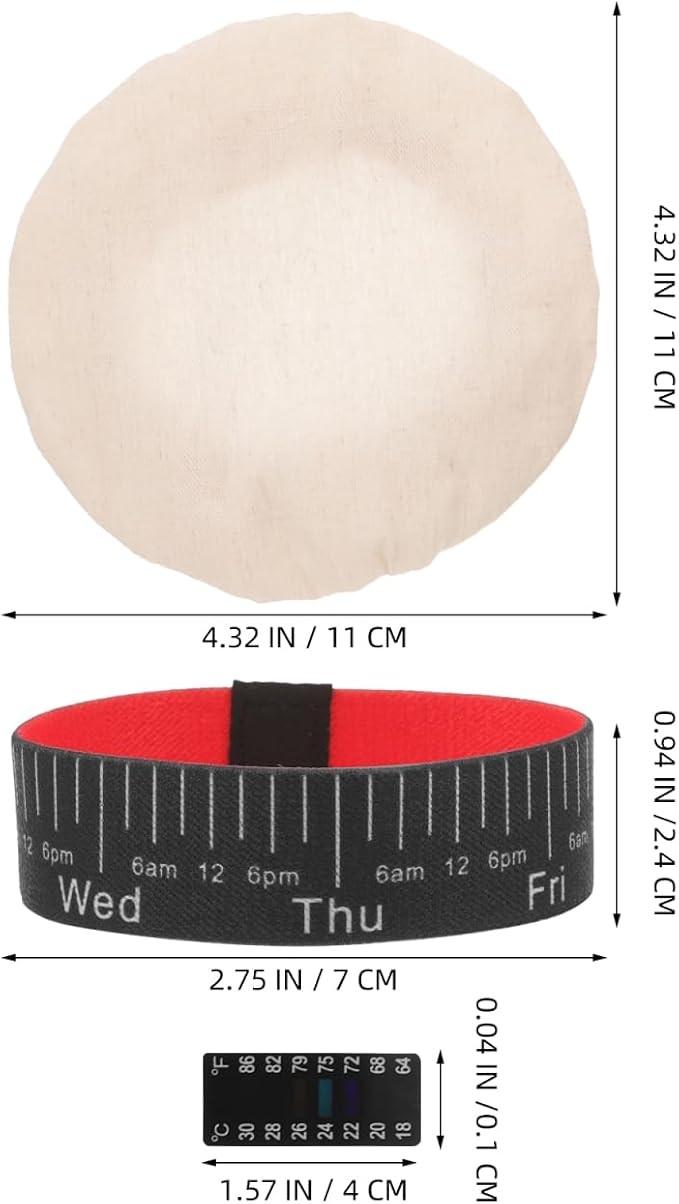 Sourdough Starter Jar Accessory Kit 2 Cloth Covers 2 Thermometer Stickers 2 Date Marking Bands for Fermentation Jar Monitoring and Batch Tracking
