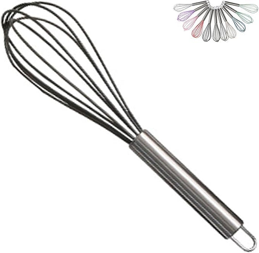 1-Piece Dark Gray Silicone Whisk with Stainless Steel Handle BRIIEC 10-inch Egg Beater Milk Beater Balloon Whisk Manual Baking Tool for Blending Stirring Whisking and Beating