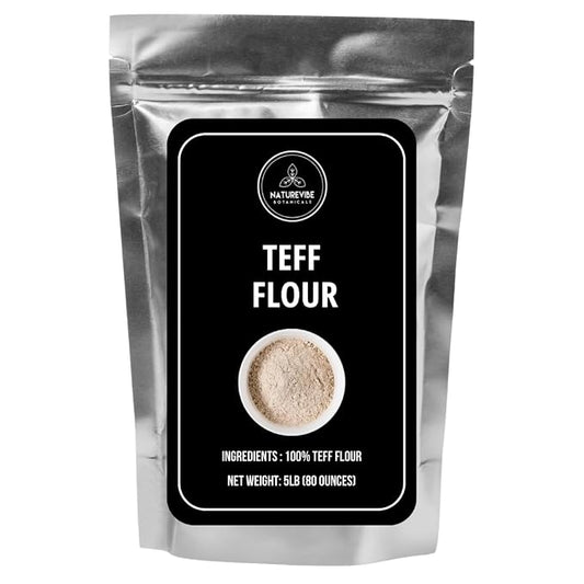 Naturevibe Botanicals Brown Teff Flour 5 lb | 100% Whole Grain & Gluten-Free | Finely Ground High Fiber & Plant Protein | Ideal for Injera, Baking, Pancakes & Healthy Recipes 80 Ounces